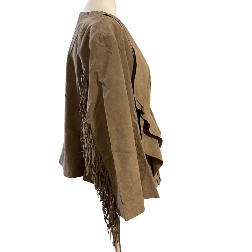 VINTAGE NWT JESSICA LONDON Suede Fringe Waterfall Jacket Tan Plus Size Y2K Boho - Picture 5 of 13